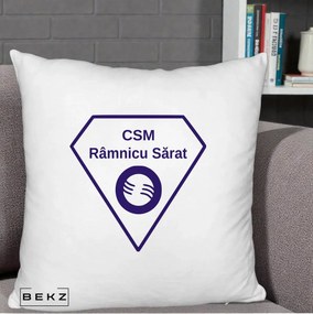 Perna Personalizata CSM Ramnicu Sarat Fotbal, 40x40 cm, Alb Pufos, Husa Detasabila, Perna Inclusa, BEKZ®