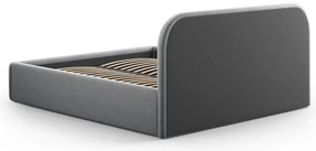 Pat matrimonial gri tapițat cu spațiu de depozitare cu somieră 160x200 cm Juno – Windsor &amp; Co Sofas