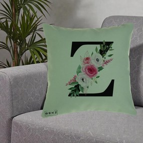 Cadou Personalizat - Perna Personalizata Monograma Florala Litera Z cu Buchet, 40x40 cm, Verde, Husa Detasabila, Perna Inclusa, BEKZ®