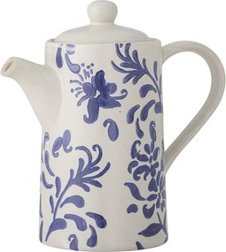 Ceainic din ceramică albă, cu detalii albastre decorate manual, „Petunia", 10,5 x 19,5 cm