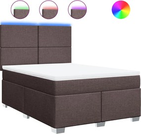 vidaXL Pat box spring cu saltea, maro închis, 140x200 cm, textil