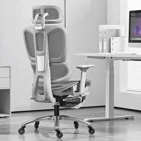 METACHAIR Scaun ergonomic, cotiere 3D, suport picioare, Full Mesh, Gri