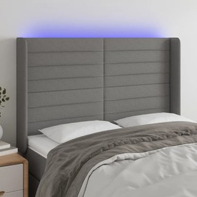 3124187 vidaXL Tăblie de pat cu LED, gri închis, 147x16x118/128 cm, textil