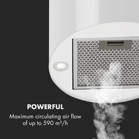 Barett, hotă de aspirație, Ø 38 cm, convecție 560 m³/h, LED, filtru de carbon, alb