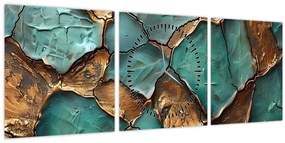 Tablou - Pictură verde-auriu (cu ceas) (90x30 cm)