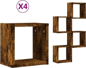 vidaXL Șemele de perete cu raft 4 pcs Stejar fumuriu 26 x 15 x 26 cm