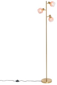 Lampă de podea Art Deco aurie cu sticlă roz cu 3 lumini - Vidro