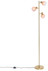 Lampă de podea Art Deco aurie cu sticlă roz cu 3 lumini - Vidro