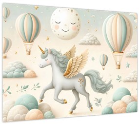 Tablou pe sticlă - Unicorn fericit (70x50 cm)