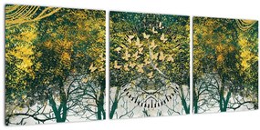 Tablou - Căprioare în pădurea verde (cu ceas) (90x30 cm)