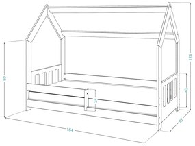 Pat montessori 160x80 căsuță pentru copii Cottage gri D5C cu somieră