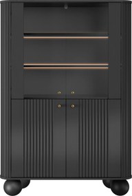 Vitrină cu patru uși Vesper 103 cm - negru / mânere aurii / picioare rotunde