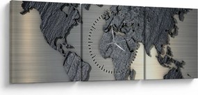 Tablou - Harta lumii în textura de piatră (cu ceas) (90x30 cm)