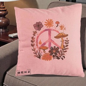 Perna Decorativa Peace Ciuperci Boho, 40x40 cm, Roz, Husa Detasabila, Perna Inclusa, BEKZ®