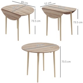 HOMCOM Masa Plianta, Masa Rotunda cu Panouri Rotunde, Masa de Bucatarie Mica pentru Economisirea Spatiului, Natur | Aosom Romania