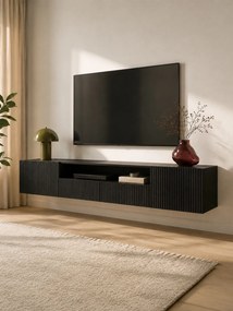 Comodă TV suspendatăă Nicole 200 cm cu nișă și sertare – negru / negru mat