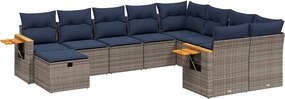 vidaXL Set canapele de grădină cu perne, 10 piese, gri, poliratan