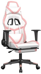 3143684 vidaXL Scaun de gaming cu suport picioare, alb/roz, piele ecologică