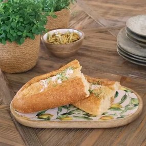 Tavă decorativă servire, stil mediteranean, decor lămâi, din lemn de mango, „Tours”