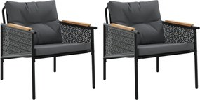 vidaXL Scaune de grădină cu perne, 2 buc., negru, oțel