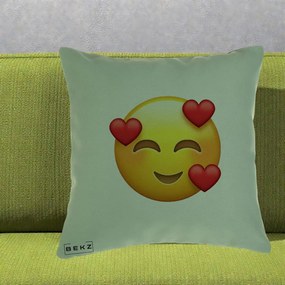 Perna Decorativa Emoji cu 3 Inimi, 40x40 cm, Verde, Husa Detasabila, Perna Inclusa, BEKZ®