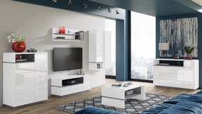 Mazzoni Set de mobilier FOLK Luciu Alb/Mat + Beton Millenium - MOBILIER MODERN PENTRU CAMERA DE ZI CU COMODĂ MIC TV