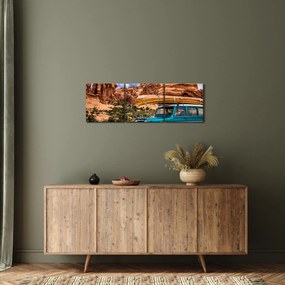 Tablou mașina de teren în munți (cu ceas) (90x30 cm)