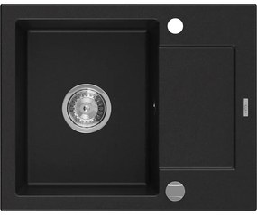 Mexen Enzo chiuvetă de granit cu 1 cuvă, cu scurgere scurtă 576 x 465 mm, Neagră - 6506571005-77