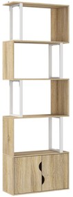 HOMCOM Bibliotecă cu 5 nivele, mobilier de depozitare cu rafturi și dulap cu dublă ușă, 60 x 23,8 x 179,2 cm, lemn natural | Aosom Romania
