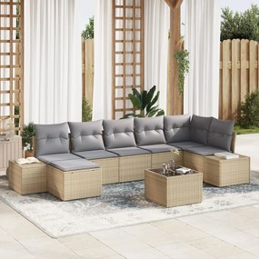 vidaXL Set de canapele pentru grădină cu pernă 8 pcs Bej Rattan poli
