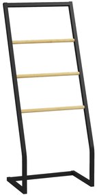 HOMCOM Raft Baie cu 4 Niveluri din Bambus, Suport Prosoape de Dodea Autoportant, 40,5x28x98 cm, Negru | Aosom Romania