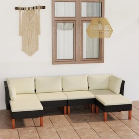 3059736 vidaXL Set mobilier de grădină cu perne, 6 piese, negru, poliratan