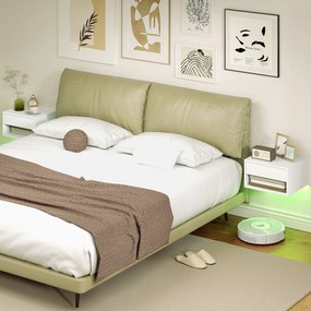 HOMCOM Noptieră set de 2 cu iluminare RGB-LED, noptieră suspendată cu sertar și nișă deschisă, Alb | Aosom Romania