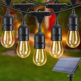 Ghirlanda Solara cu lumina calda, de exterior, 20 metri, 20 becuri, bec clar, alb cald