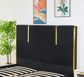 Pat Tapitat din Catifea Negru cu Somiera si Saltea ,   160x200 cm, Cod LB-215