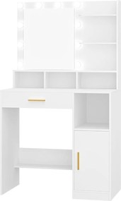 SEG19 - Set Masa toaleta 80 cm, cosmetica, machiaj, oglinda cu LED, masuta vanity, make-up - Gri / Alb / Negru