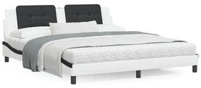 3214130 vidaXL Cadru de pat cu LED, alb și negru, 180x200 cm, piele ecologică