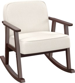 HOMCOM Fotoliu Balansoar pentru Interior din Material Efect In si Lemn cu Cotiere si Perne, 66x78x76 cm, Bej si Maro | Aosom Romania