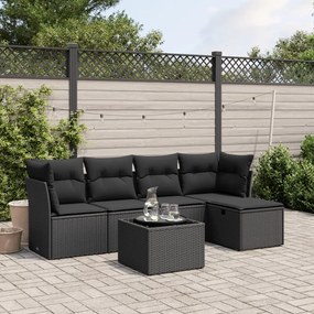 3263141 vidaXL Set mobilier de grădină cu perne, 6 piese, negru, poliratan