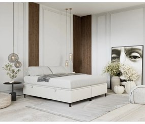 Pat matrimonial crem tapițat cu spațiu de depozitare 180x200 cm Tate – Maison de Rêve