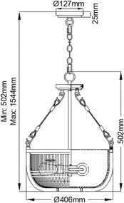 Quintiesse QN-ROUX3-NBR - Candelabru ROUX pe lanț, 3xE27/60W/230V, auriu