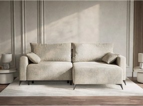 Colțar bej extensibil/cu spațiu de depozitare cu tapițerie din chenille (cu colț pe partea dreaptă/cu șezlong) Leon – Maison de Rêve