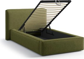 Pat verde tapițat cu spațiu de depozitare cu somieră 90x200 cm Jodie – Micadoni