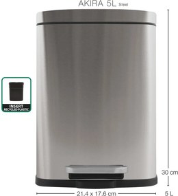 Coș de gunoi argintiu mat cu pedală din oțel 5 l Akira – Spirella
