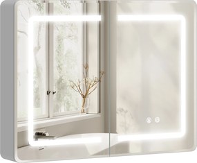 HOMCOM Dulap cu oglindă pentru baie cu iluminare LED, 60 x 80 cm, antiaburire, dimabil în 3 trepte | Aosom Romania