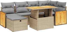 vidaXL Set canapele de grădină, 7 piese, cu perne, bej, poliratan