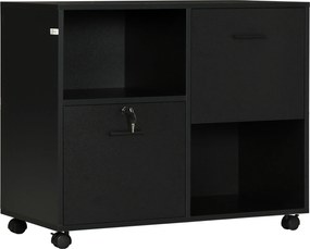 Vinsetto Dulap Mobil de Birou cu 2 Sertare pentru Dosare Rafturi Deschise PAL Manere Oțel Roti Blocare 80x40x66cm Negru | Aosom Romania