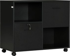 Vinsetto Dulap Mobil de Birou cu 2 Sertare pentru Dosare Rafturi Deschise PAL Manere Oțel Roti Blocare 80x40x66cm Negru | Aosom Romania