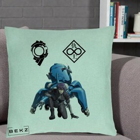 Perna Personalizata Ghost in the Shell Motoko si Tachikoma, 40x40 cm, Verde Menta, Husa Detasabila, Perna Inclusa, BEKZ®