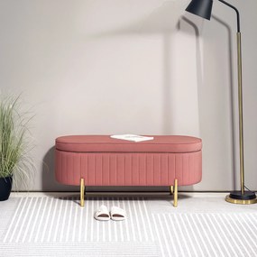 HOMCOM Bancă ovală cu spațiu de depozitare 72 L, cu capac rabatabil, din catifea și lemn, 108 x 44 x 43,5 cm, roz | Aosom Romania